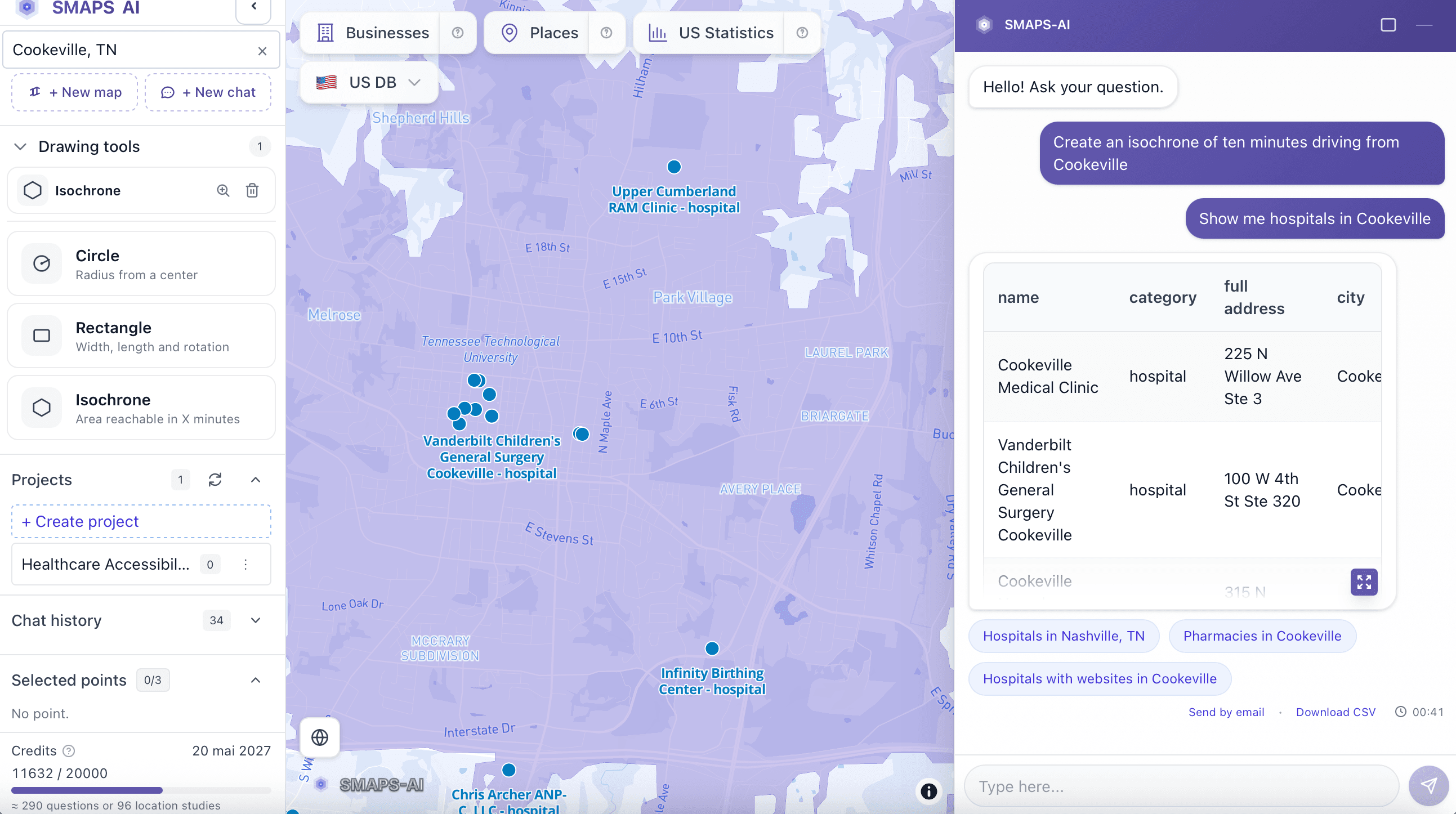 Isochrone piétonne 10 minutes autour du ZIP 19147 à Philadelphie — mesurer l'accessibilité réelle à pied pour un site de santé